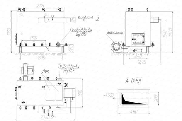 Чертеж котла без дымососа 0.35 МВт