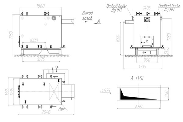 Чертеж котла без дымососа 0.4 МВт