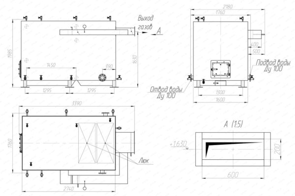 Чертеж котла без дымососа 0.93 МВт