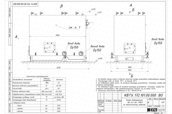 Чертеж котла КВр 2.0 с ОУР