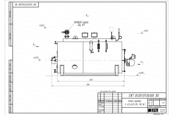 Чертеж мазутного парового котла 500 кг 115 С