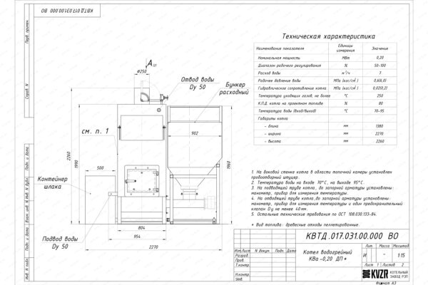 Котел на пеллетах 0.2 МВт чертеж