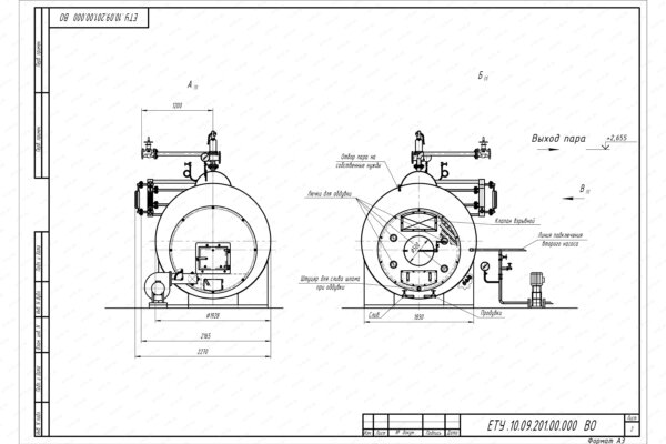 Чертеж парового котла 1000 кг температура 170 С на угле