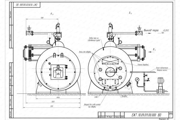 Чертеж парогенератора 1000 кг 170 С на мазуте